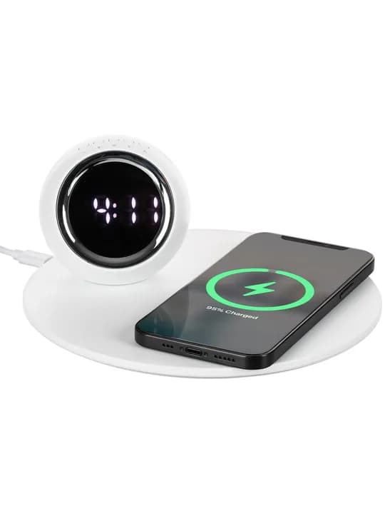 Станция беспроводной зарядки с часами и подсветкой GlobeBee, белая
