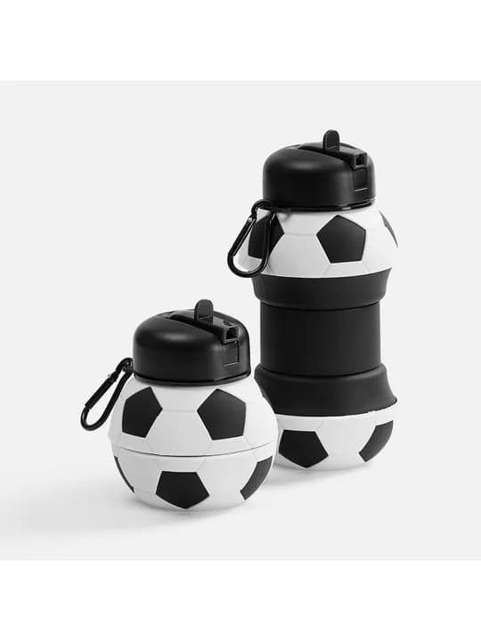 Складная бутылка для воды Football Flex, белая с черным