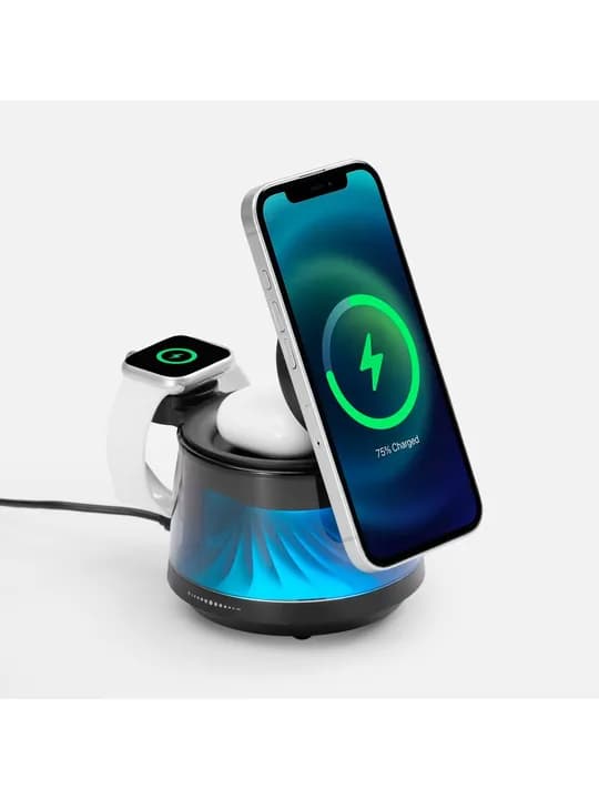 Bluetooth-колонка с подсветкой и беспроводной зарядкой Quantum, черная
