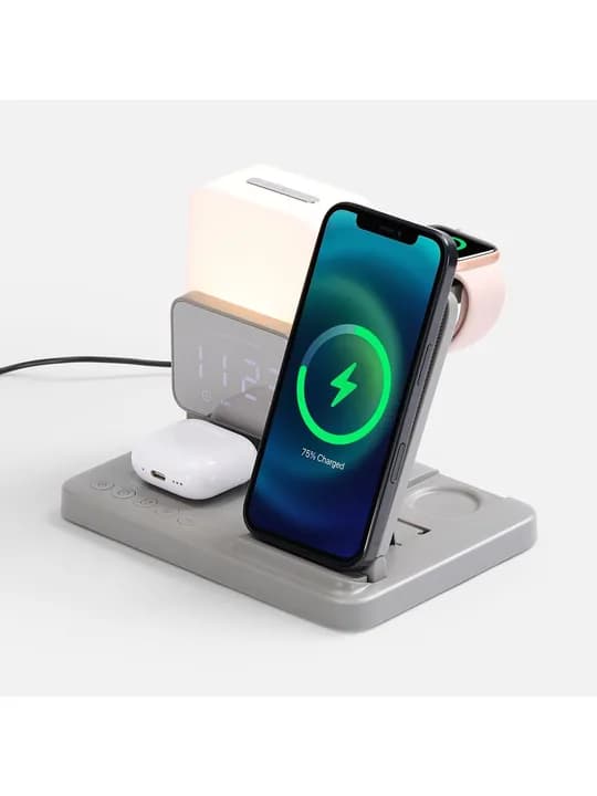 Зарядная станция с электронными часами и подсветкой Large Charge ver.3, серая